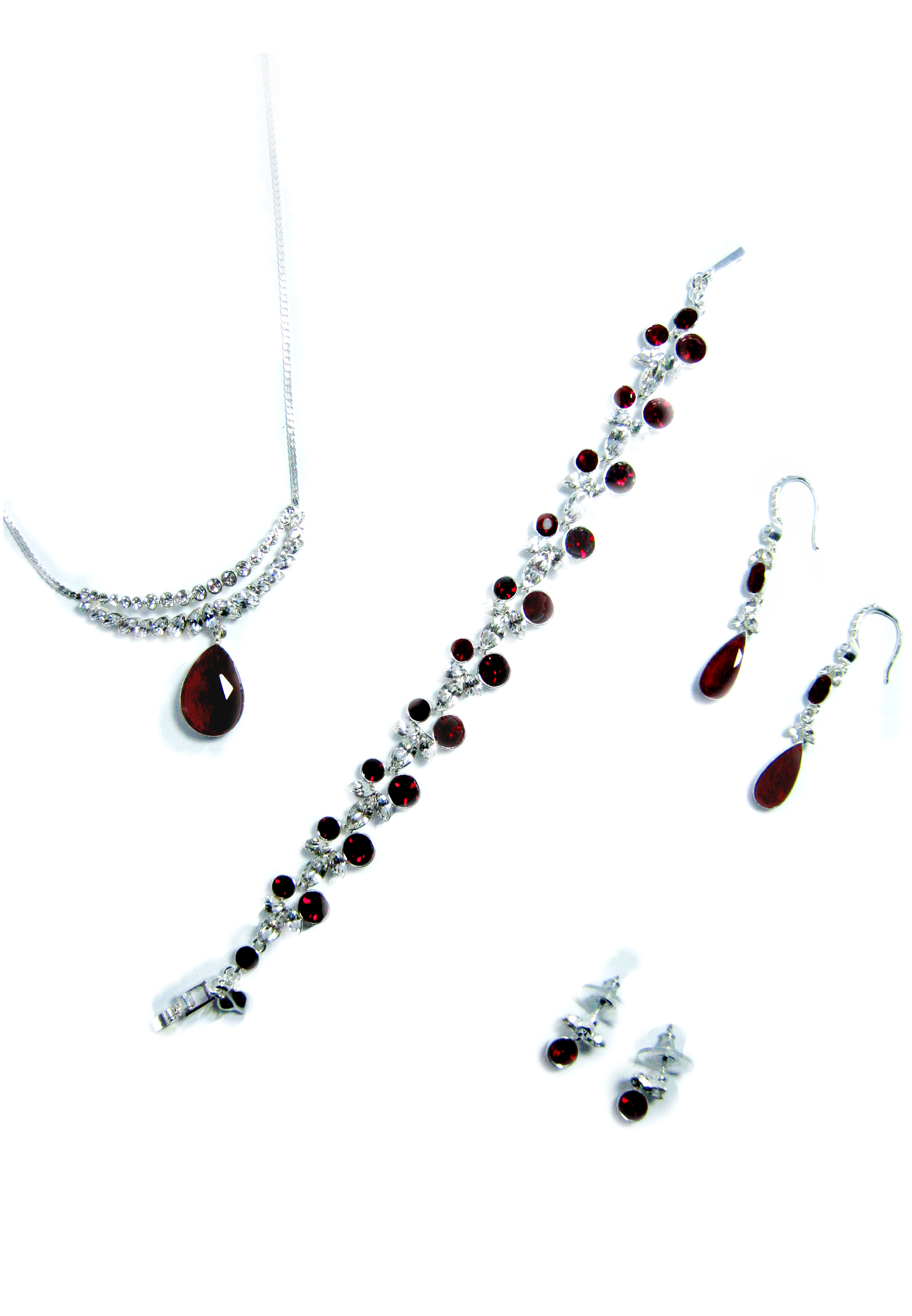 红宝石玻璃项链、手链和耳环