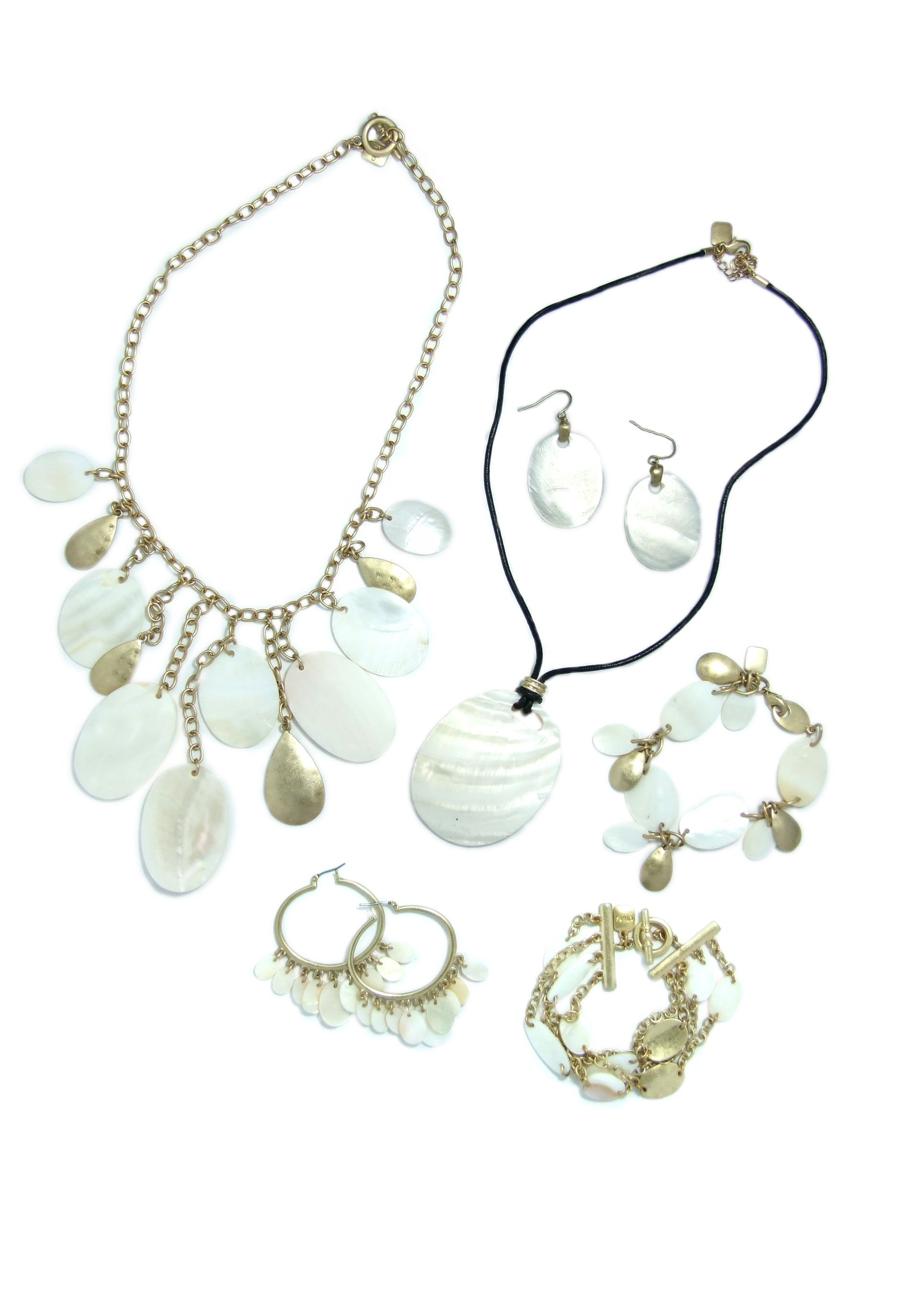 珍珠母硬币魅力项链、手链和耳环